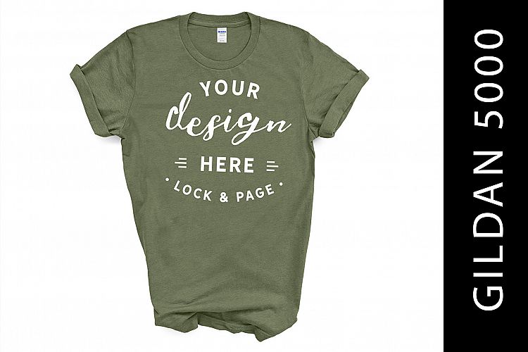 Download Heather Military Green Gildan 5000 TShirt Mockup On White ...