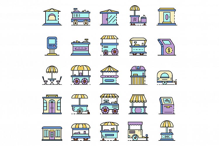 Kiosk icon set line color vector example image 1