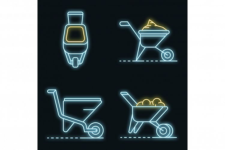 Wheelbarrow icon set vector neon example image 1