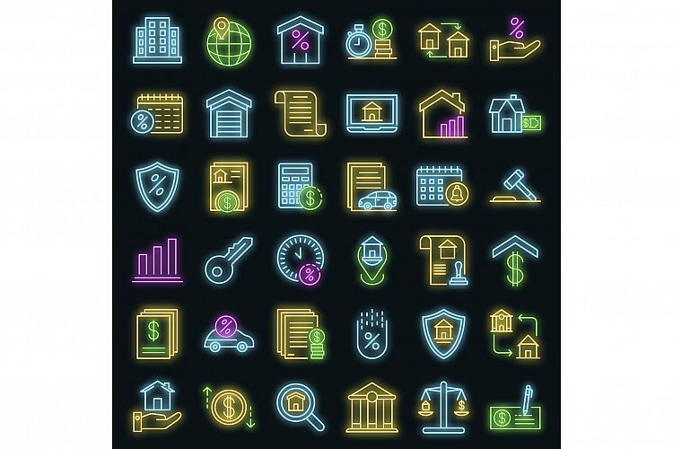 Mortgage icons set vector neon