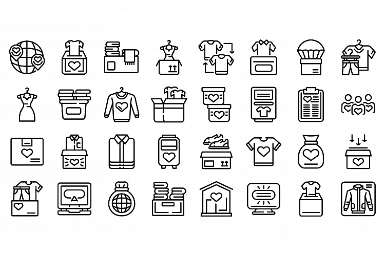 Clothes donation icons set, outline style example image 1