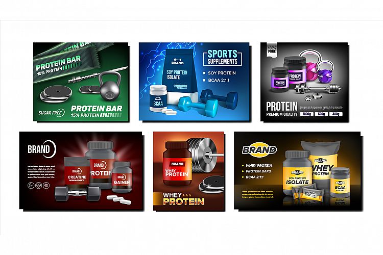 Sports Supplements Promotional Posters Set Vector example image 1