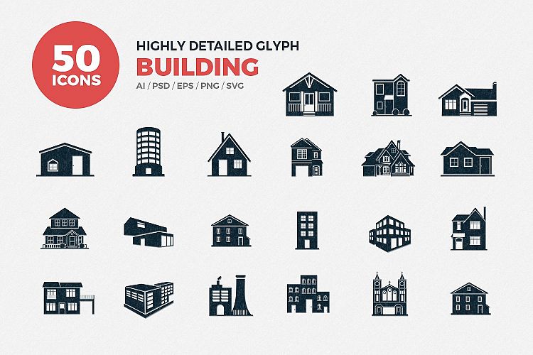 Glyph Buildings Icons Set