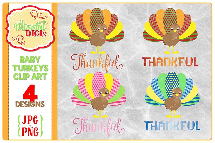 Cute Baby Turkey Clip Art - Thanksgiving, Fall, PNG/JPG