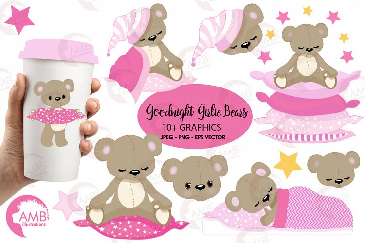 Teddy bear, nursery, baby girl, baby pink bear, clipart, graphics, llustrations AMB-981