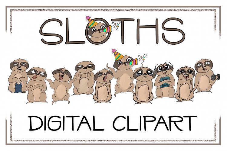 Animal Clipart-Sloth Clipart-Emotions Clipart-Cartoon-Sticker Clipart-Digital-Sloth-Sloth Art-Funny-Digital Sloth-Sloth Drama-Commercial