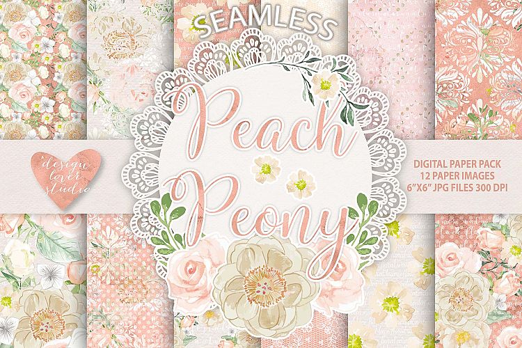 Watercolor Peony peach flowers digital 