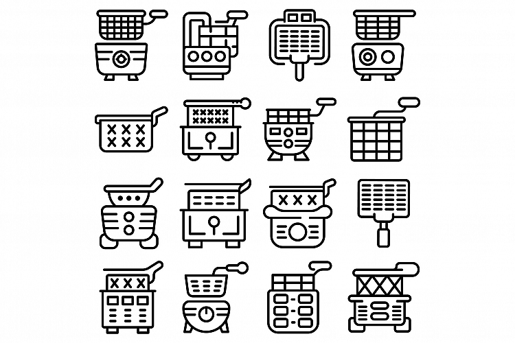 Deep fryer icons set, outline style example image 1