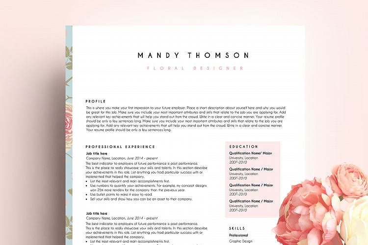 creative resume template word / floral feminine