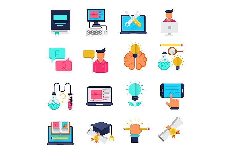 Education flat icons set