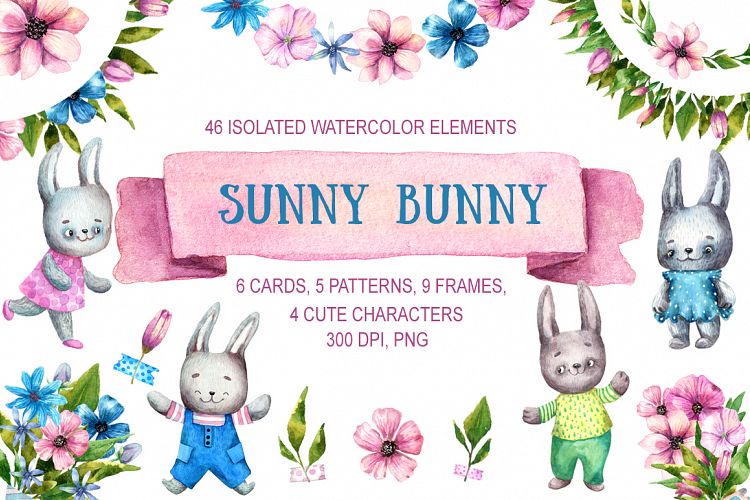 Sunny Bunny - Watercolor Clip Art Set