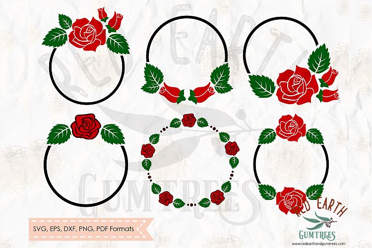 Circle monogram rose bundle in SVG,DXF,PNG,EPS,PDF format