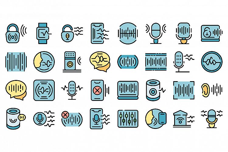 Speech recognition icons set vector flat example image 1