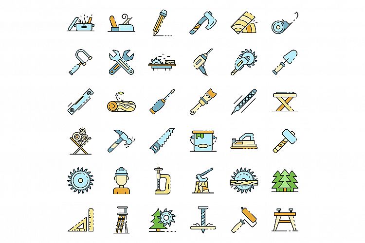 Carpenter icons set line color vector example image 1