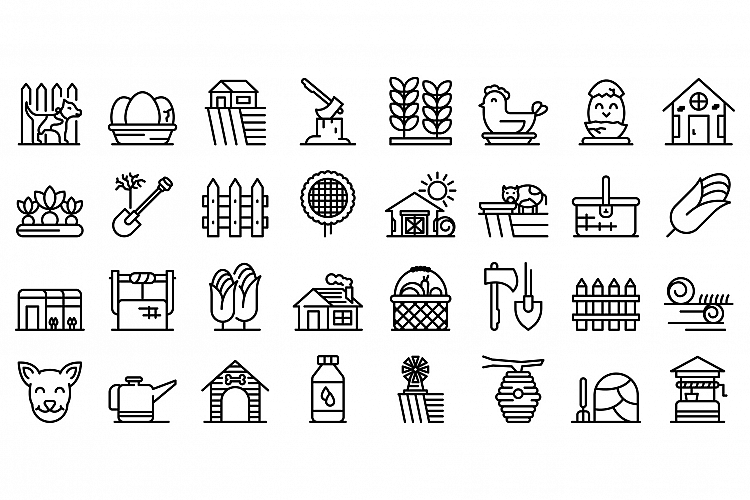 Village icons set, outline style example image 1