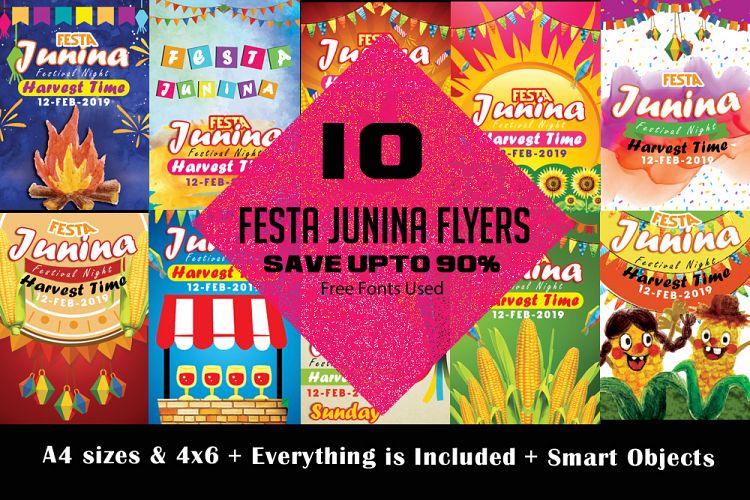 10 Festa Junina Flyers Bundle