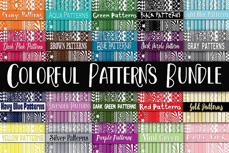 Colorful Patterns Digital Paper Bundle - Includes 480 papers
