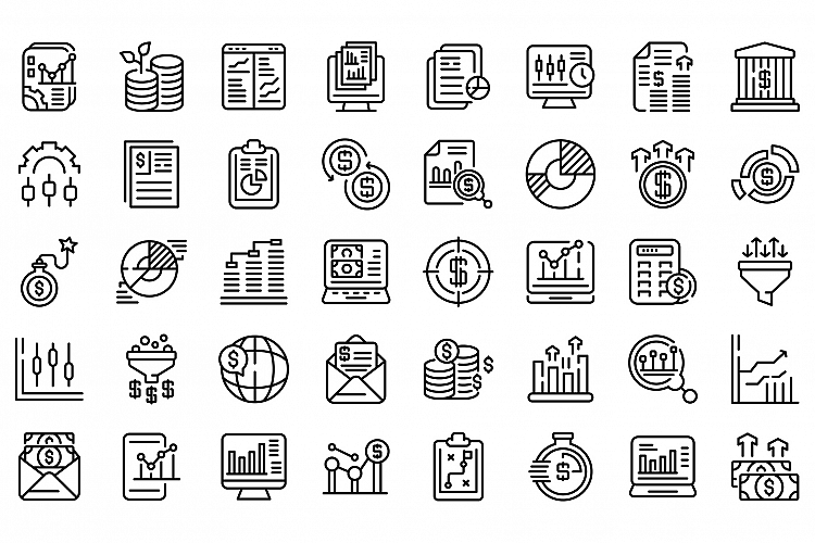 Result money icons set, outline style example image 1