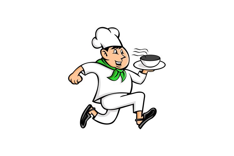 Speedy Chef Running Serving Pot of Food Mascot