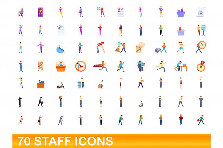 70 staff icons set, cartoon style example image 1