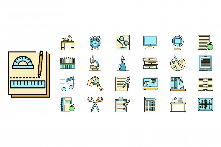 Homework icon set line color vector example image 1