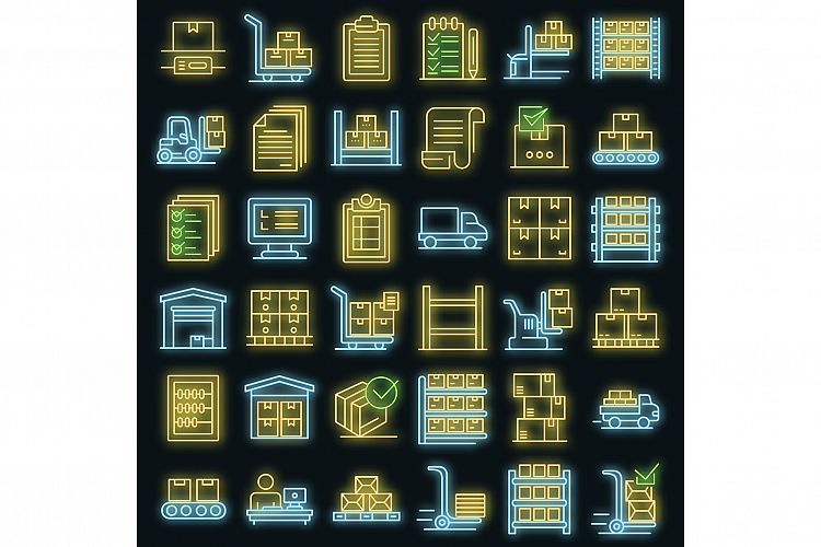 Inventory icons set vector neon example image 1