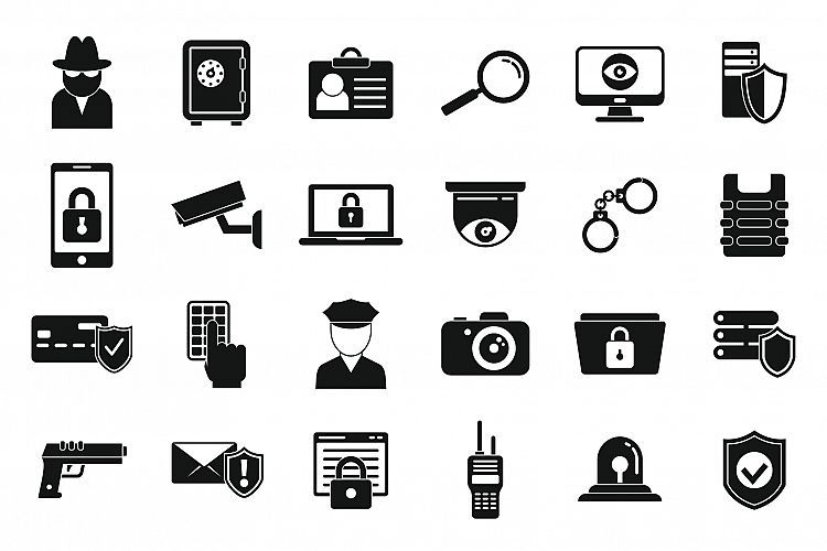 Security service icons set, simple style