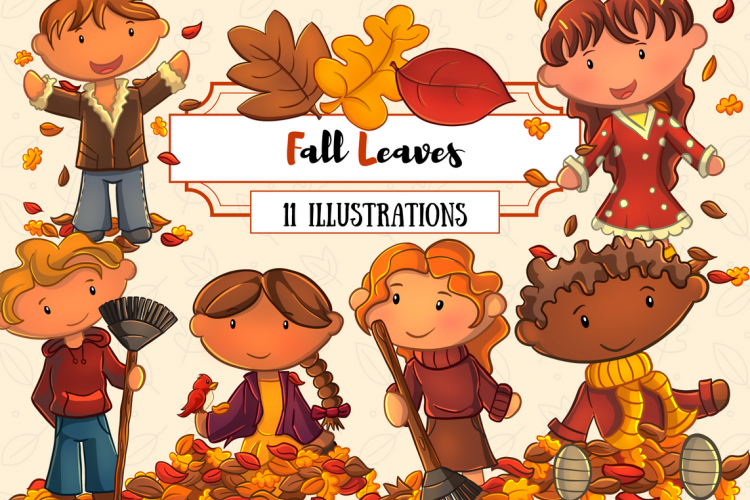 Kids Playing in Fall Leaves Collection