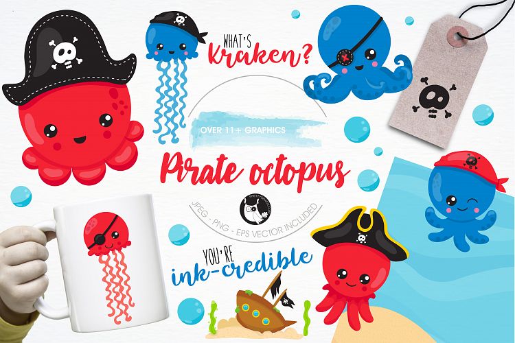 Pirate octopus graphics and illustrations