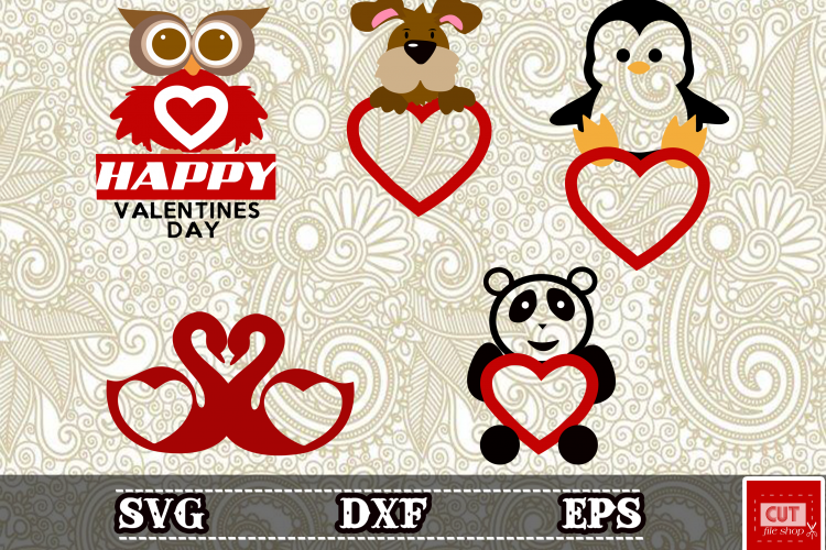 animals san valentines day monogram svg,panda,dog,Penguin,bird,for Cutting Machines, eps, cameo or cricut