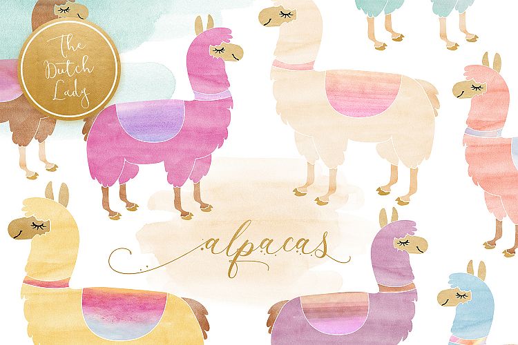 Watercolor Lama & Alpaca Clipart