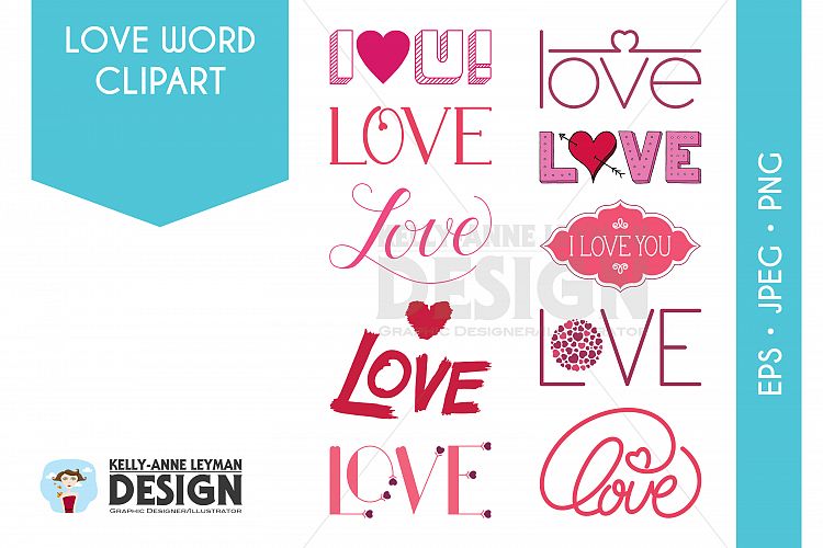 Love Typography Word Clipart, Word Overlays Love Clip Art