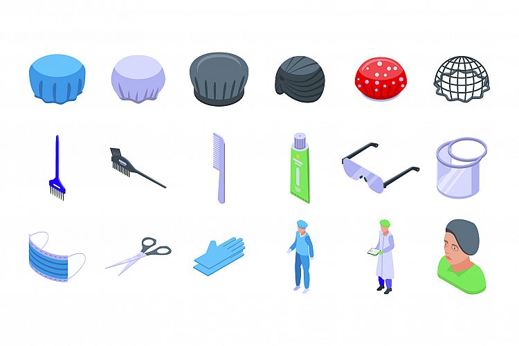 Hair cover icons set, isometric style example image 1