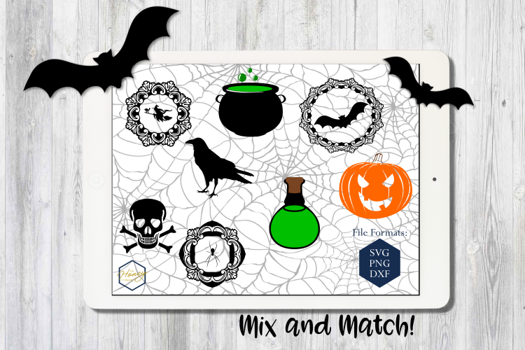 Halloween Set SVG PNG DXF Spider Bats Skull Potion Witch