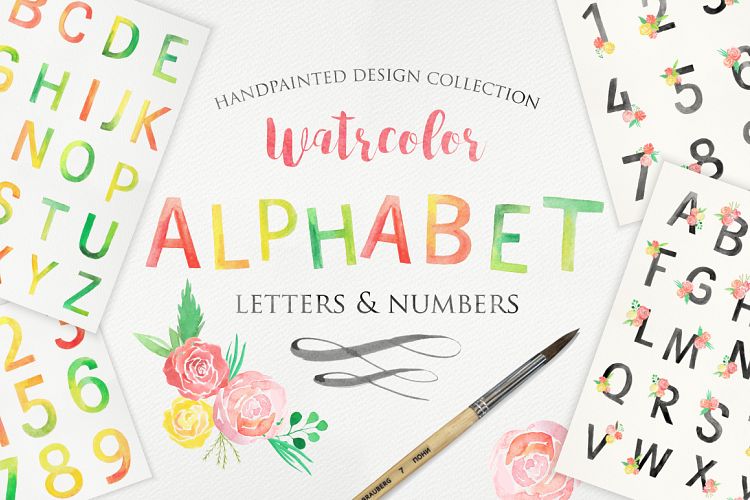 Watercolor Alphabet and Numbers