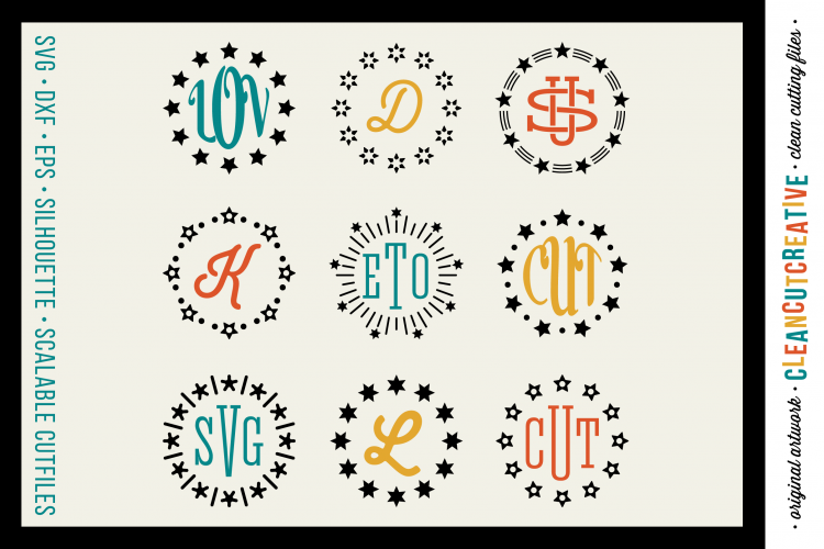 Circle Monogram Star Frames - SVG DXF EPS - for Cricut and Silhouette Cameo - clean cutting digital files