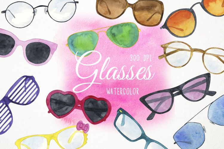 Watercolor Glasses Clipart, Watercolor Sunglasses Clipart
