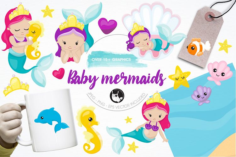 Baby mermaids graphics and illustrations