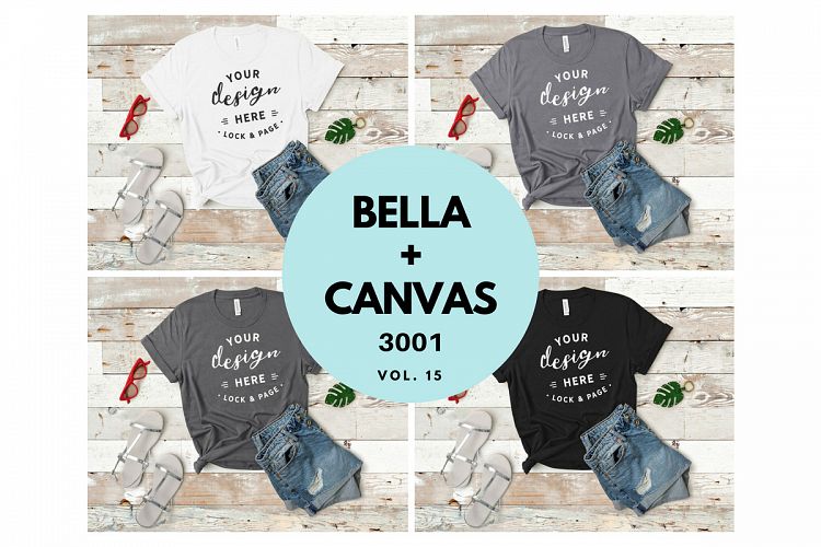 Bella Canvas Mockup Bundle 3001 T-Shirt Ladies Flat Lay Set