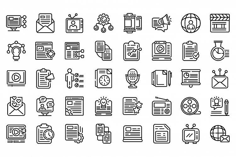 Social project icons set, outline style example image 1