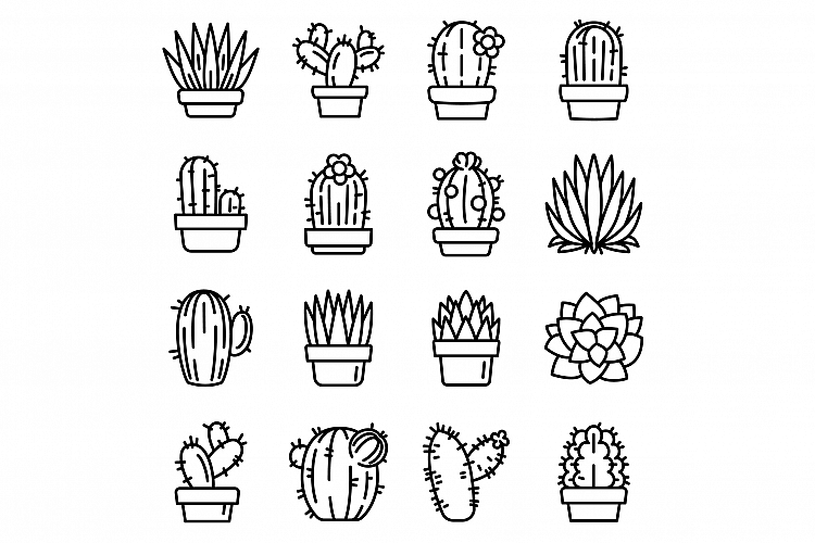 Succulent icons set, outline style example image 1