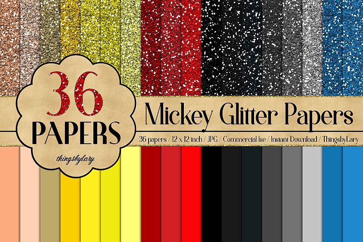 36 Glitter and Solid Color Princess Black, Red and Yellow