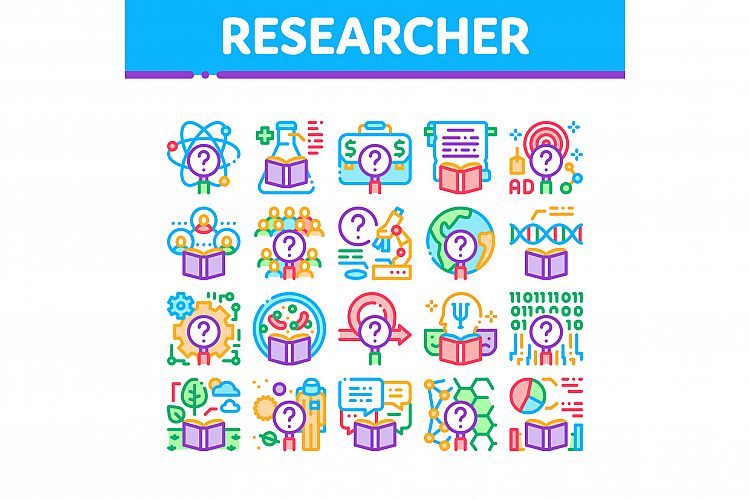 Researcher Business Collection Icons Set Vector