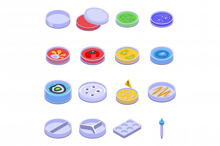 Petri dish icons set, isometric style example image 1