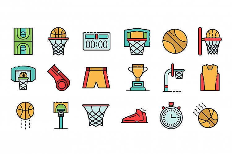 Basketball equipment icons set vector flat example image 1