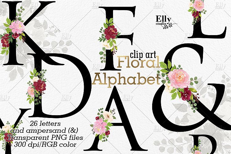 Black Floral Alphabet Clip Art