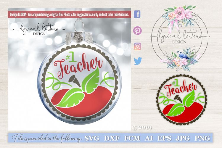 Download #1 Teacher Ornament SVG Cut File LL089A (110998) | SVGs | Design Bundles