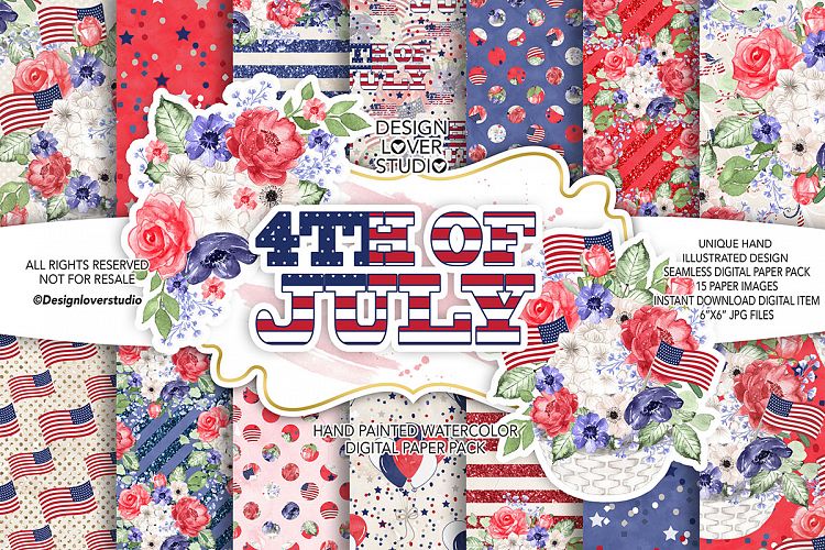 4th of July digital paper pack