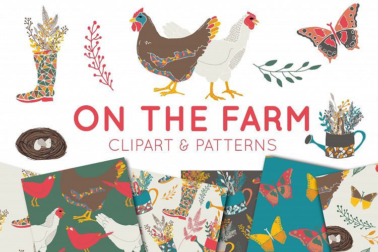On The Farm Clipart and Digital Paper Set - Digital Scrapbooking 