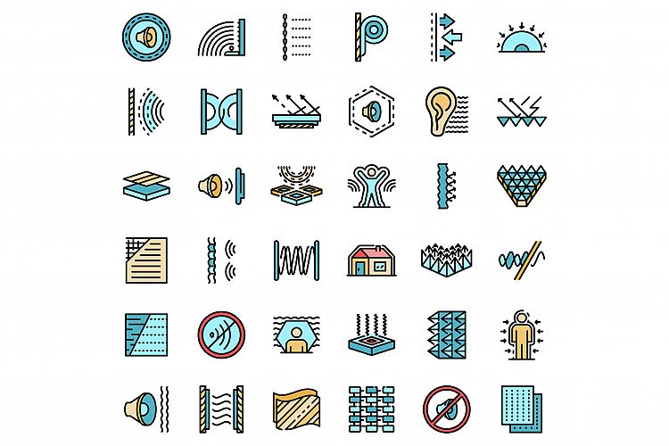 Soundproofing icons set vector flat example image 1